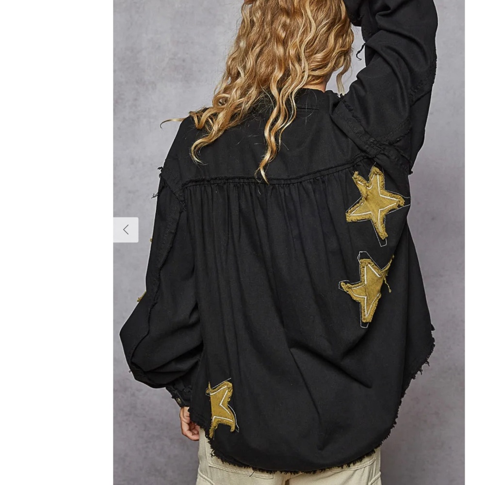 Nwt Pol Star Patch Raw Hem Button Up - image 3